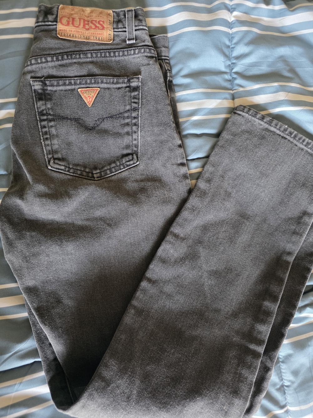Vintage Guess Jeans USA Gray Black Wash Straight Leg Denim 30x32 Made in USA